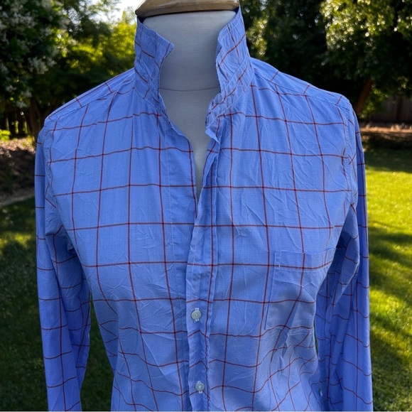 Frank & Eileen Italian Poplin Barry Shirt Ladies Blue Windowpane | Size Medium - Picture 6 of 9